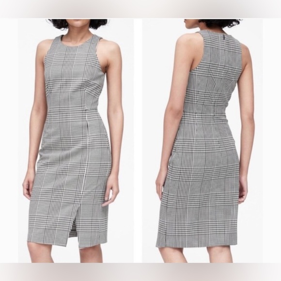 Banana Republic- PLAID BI-STRETCH RACER-NECK SHEATH DRESS - Picture 1 of 5